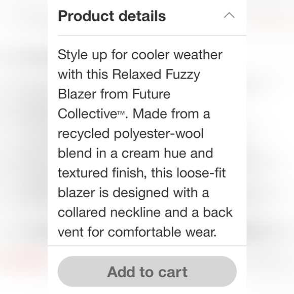 NWT FUTURE COLECTIVE Womans relaxed Fuzzy Cream Blazer. - Picture 5 of 11